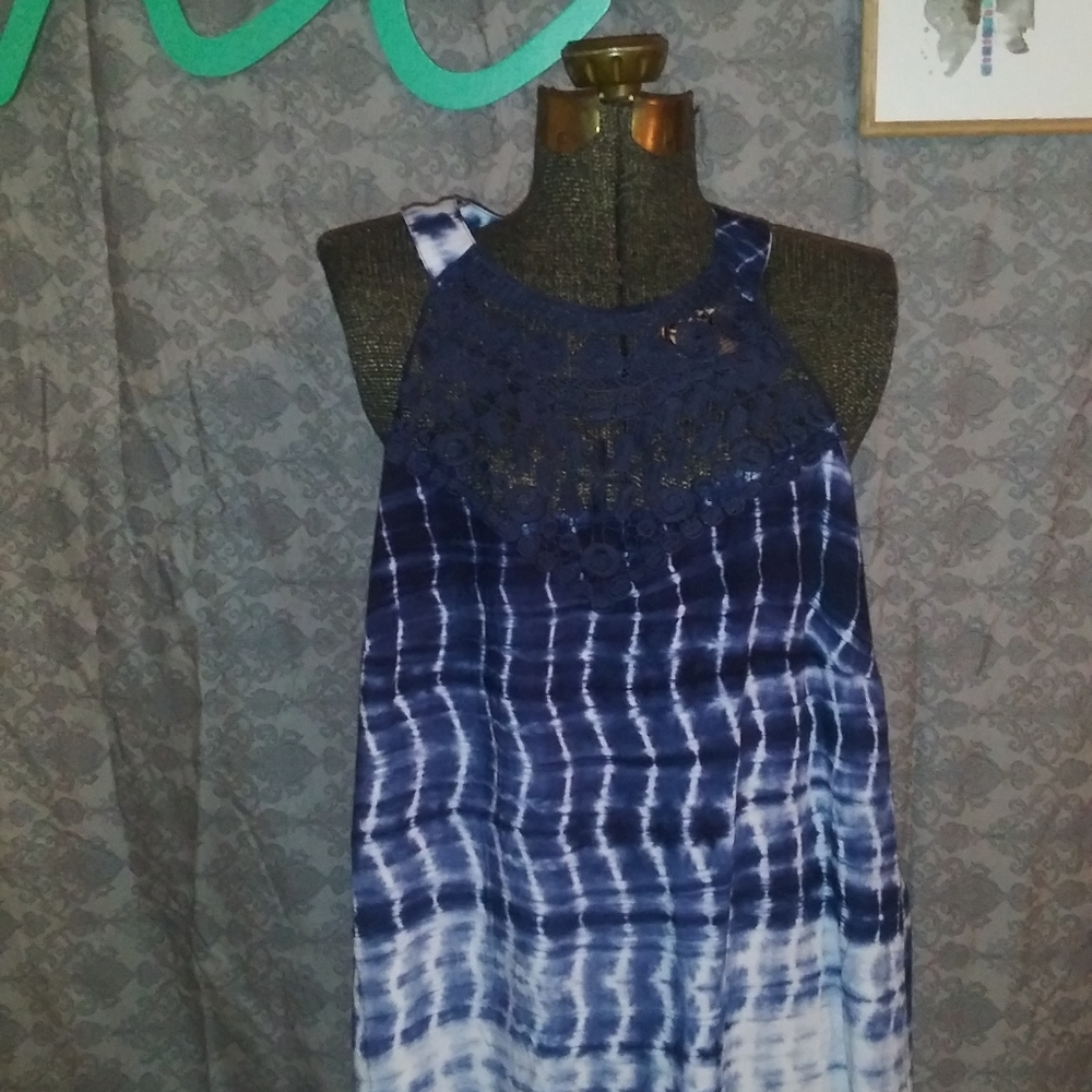 Blue and white tie dye top